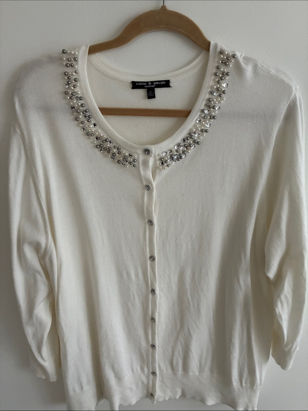 Cable & Gauge Ivory Cardigan with Crystal Embellished Neckline